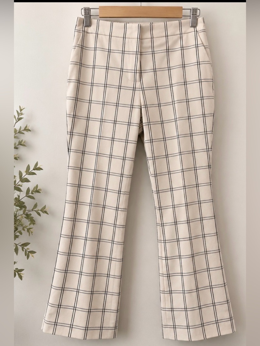 A New Day Size 8 Cream Black Windowpane Plaid Ankle Dress Pants